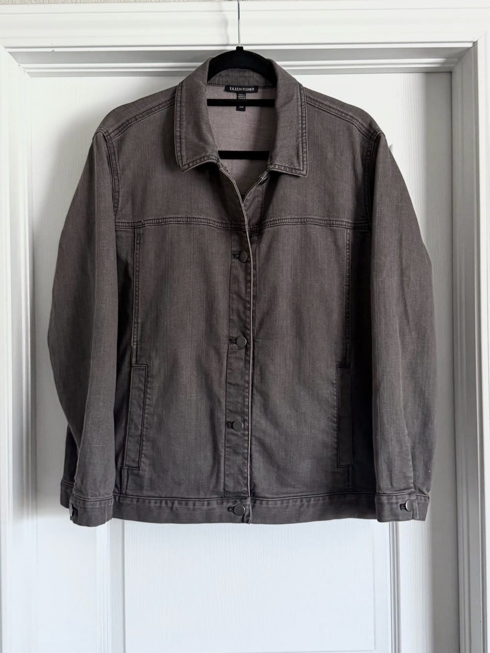Eileen Fisher Missy Organic Cotton Stretch Classic Collar Jacket Grey Size M - Picture 4 of 12